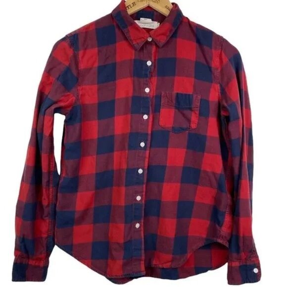 L.O.G.G. BY H&M WOMEN'S BLUE/RED BUFFALO PLAID BUTTON DOWN SHIRT 4 - Picture 1 of 6